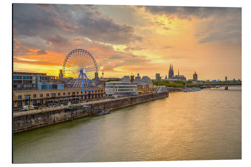 Tableau en aluminium Skyline de Cologne au coucher du soleil