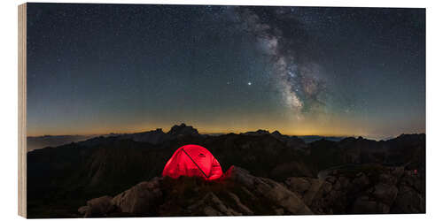 Wood print Overnight at the summit under the stars