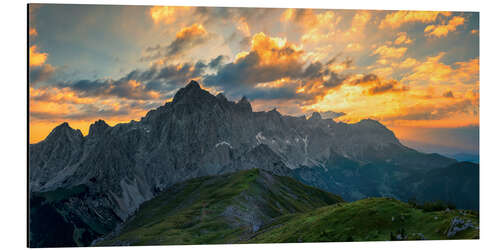 Alubild Dachstein bei Sonnenaufgang in den Alpen