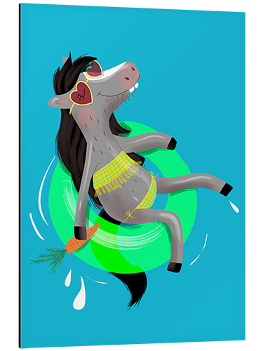 Aluminium print Cool horse with swim rings