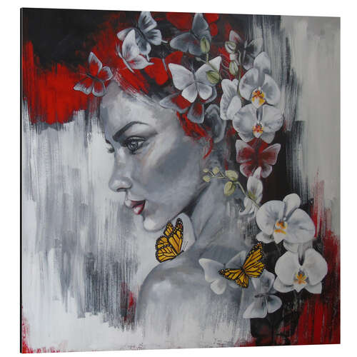 Aluminium print Woman with butterflies