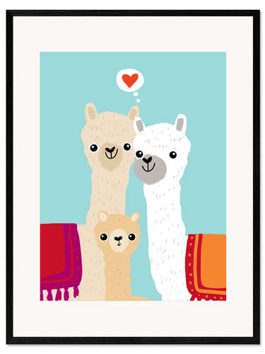 Ingelijste kunstdruk Alpaca family