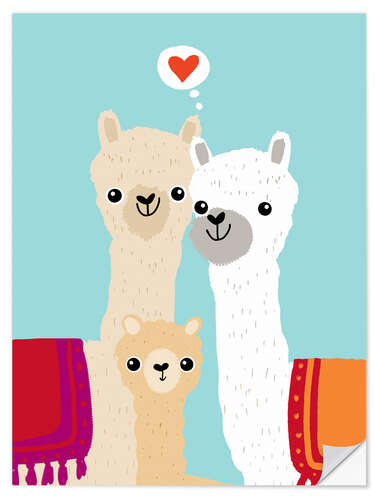 Selvklebende plakat Alpaca family