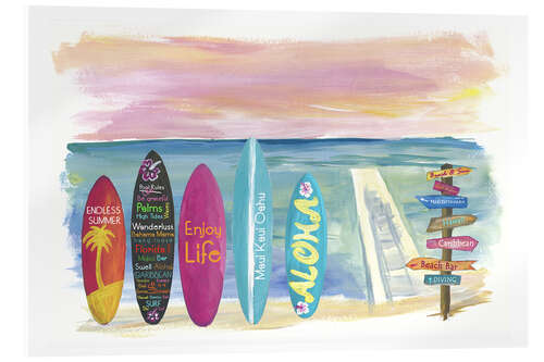 Cuadro de metacrilato Tablas de surf junto al mar