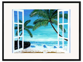 Framed art print Window with a view of the Caribbean beach