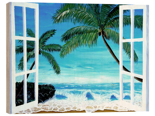 Wood print Window with a view of the Caribbean beach