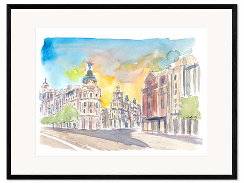 Framed art print Morning scene on Gran Via street in Madrid Spain