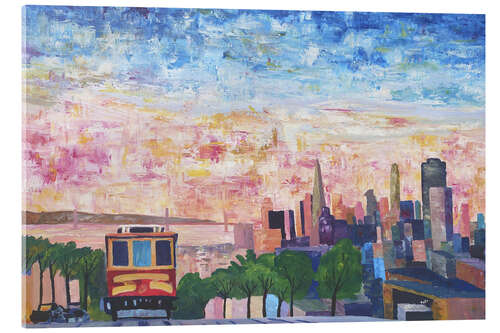 Acrylglasbild Cable Car vor der Skyline von San Francisco