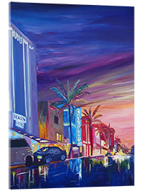 Tableau en verre acrylique Ocean Drive la nuit dans le quartier de South Beach à Miami