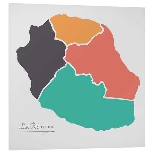 Foam board print La Reunion map modern abstract with round shapes