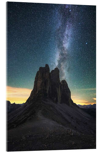 Acrylic print Milky Way over the Three Peaks, Dolomites