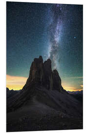 Foam board print Milky Way over the Three Peaks, Dolomites