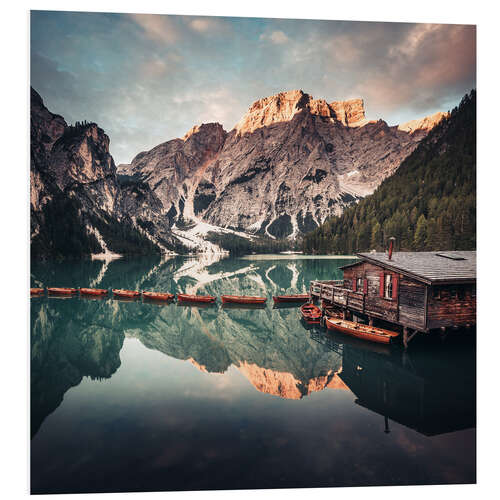 PVC-taulu Sunrise on Lake Braies