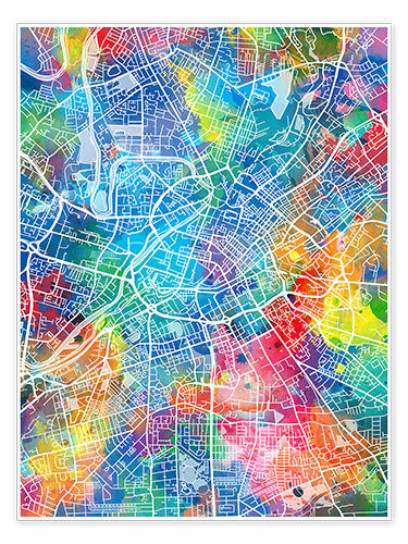 Poster Plan multicolore de Manchester