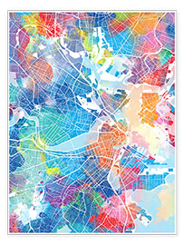 Poster Plan multicolore de Boston