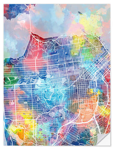 Selvklebende plakat San Francisco city map