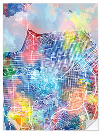 Selvklebende plakat San Francisco city map