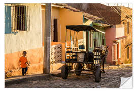 Selvklebende plakat Horse-drawn carriage in Trinidad, Cuba