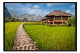Gerahmter Kunstdruck Reisfeld in Laos