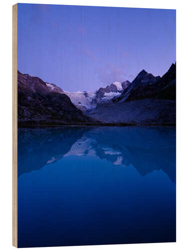 Wood print Lac de Châteaupré mountain lake at dusk