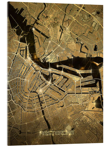Cuadro de metacrilato Amsterdam mapa de la ciudad de oro