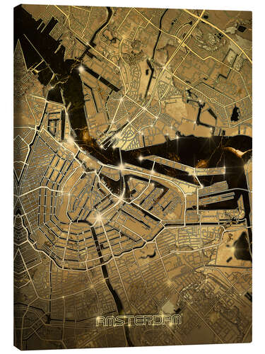 Leinwandbild Amsterdam stadtplan gold