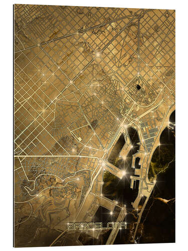 Gallery Print Barcelona Stadtplan Gold