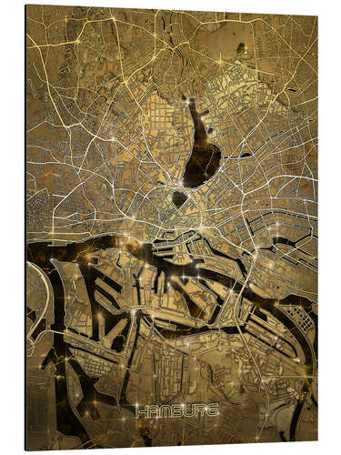 Aluminium print Hamburg city map gold