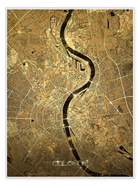 Poster Kölner Stadtplan Gold