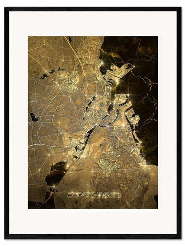 Framed art print Copenhagen city map gold