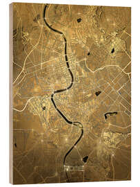 Wood print Rome city map gold