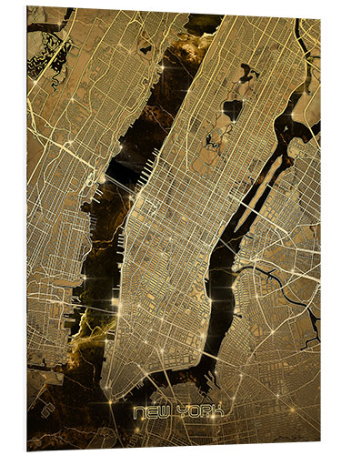 Hartschaumbild New York Stadtplan Gold