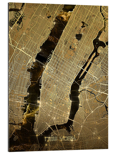 Galleritryk New york city map gold