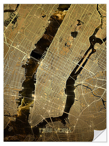 Selvklebende plakat New york city map gold