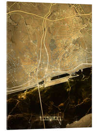 Tableau en verre acrylique Plan doré de la ville de Lisbonne