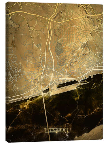 Leinwandbild Lissabon Stadtplan Gold