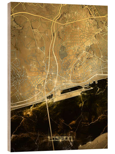 Puutaulu Lisbon city map gold