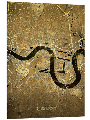 Foam board print London city map gold