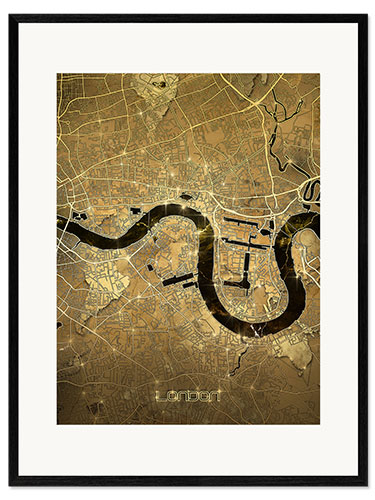 Ingelijste kunstdruk London city map gold