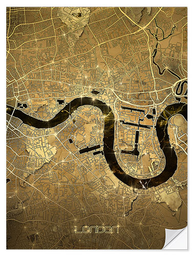 Selvklebende plakat London city map gold
