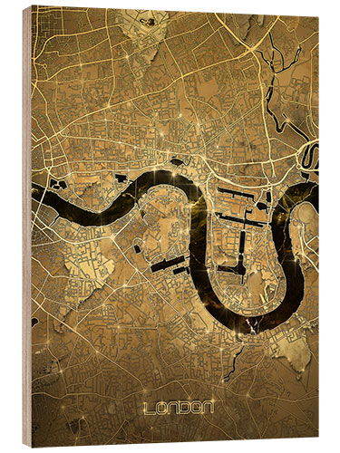 Holzbild London Stadtplan Gold