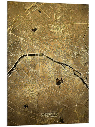 Stampa su alluminio Mappa in oro della città di Parigi