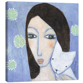 Tableau sur toile Femme avec un chat blanc