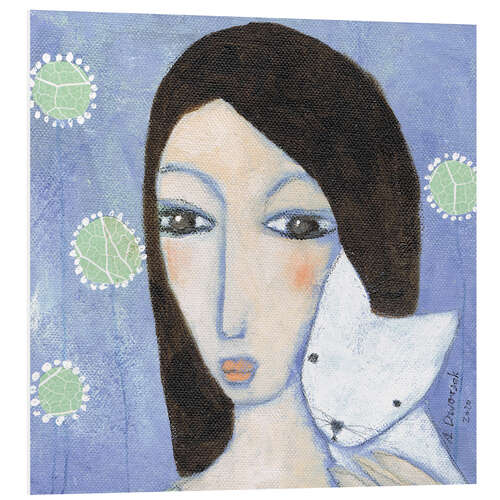 Foam board print Woman with white cat