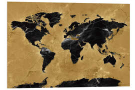 Print på skumplade World map gold