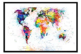 Gerahmter Kunstdruck Weltkarte politisches Aquarell