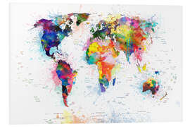 Foam board print World map political watercolor