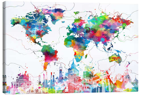 Canvas print World map skyline