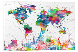 Magnettafel Weltkarte Skyline