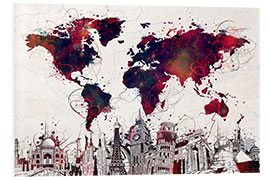 Foam board print World map skyline red